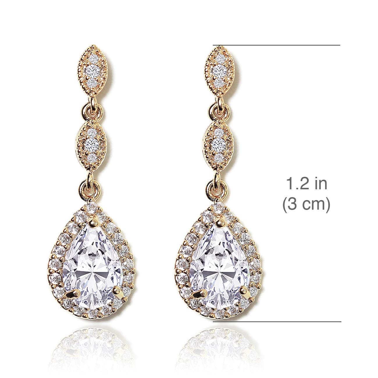 A+O Bridesmaid Earrings, Teardrop Cubic Zirconia Crystal Earrings in Silver, Gold, Rose Gold - Image 6