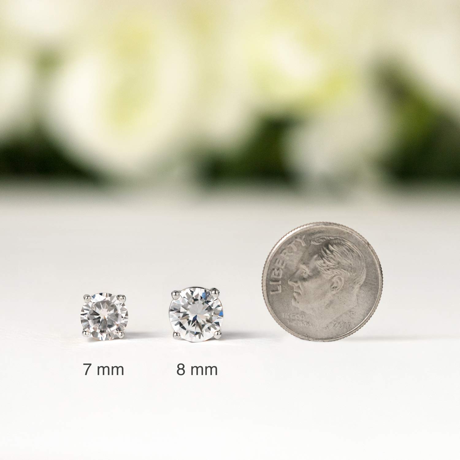 A+O Bridesmaid Gift Stud Earrings- 7 MM Cubic Zirconia in Silver - Image 4