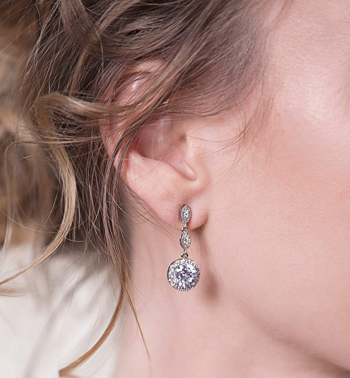A+O Bridesmaid Gift, Wedding Drop Dangle Crystal Earrings in Silver, Gold, Rose Gold - Image 4