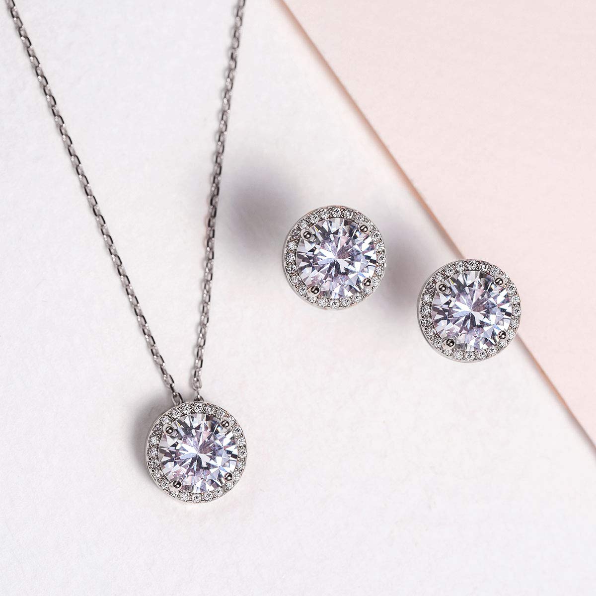 A+O Mother of the Bride or Groom Gift - Round Stud Earrings and Necklace Jewelry set in Silver, Yellow Gold, Rose Gold - Image 6