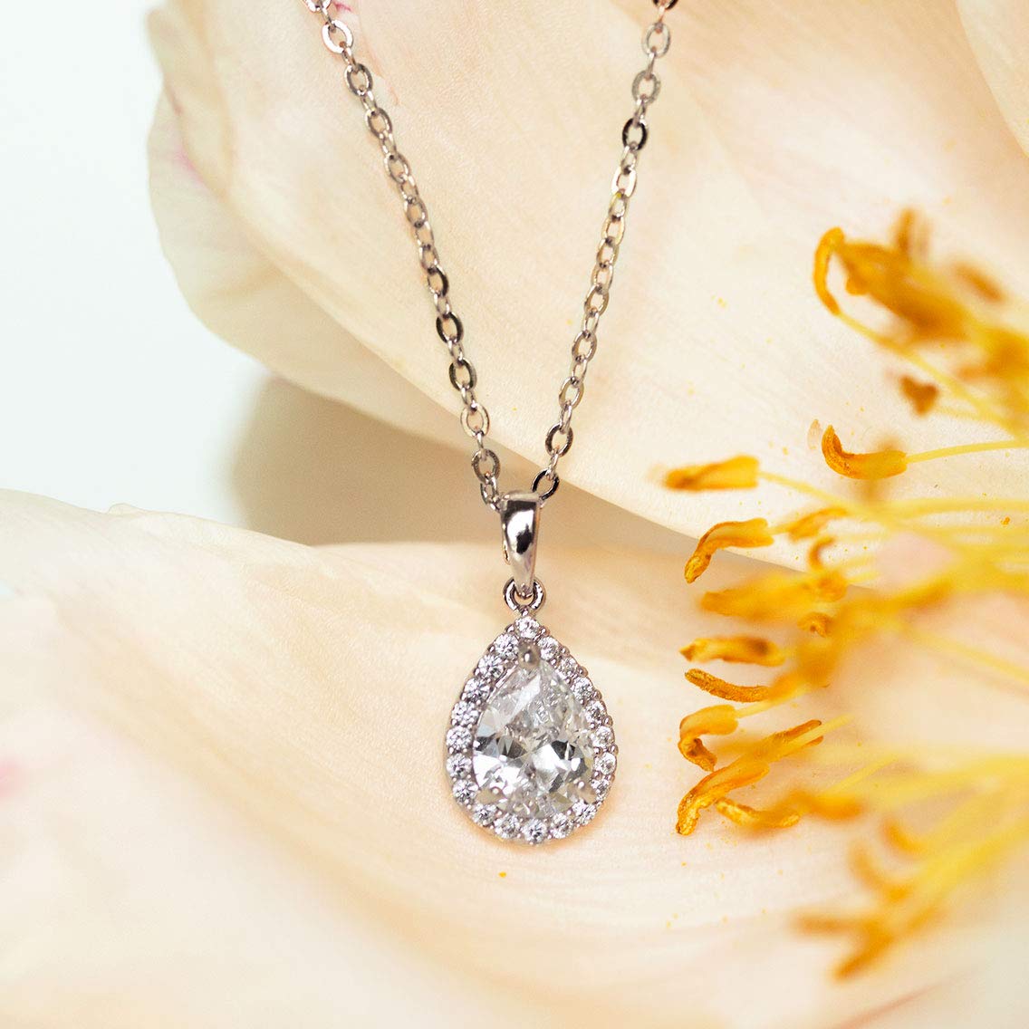 A+O Bridesmaid Jewelry Gift, Teardrop Pear Necklace in Gold, Rose Gold, Silver - Image 3