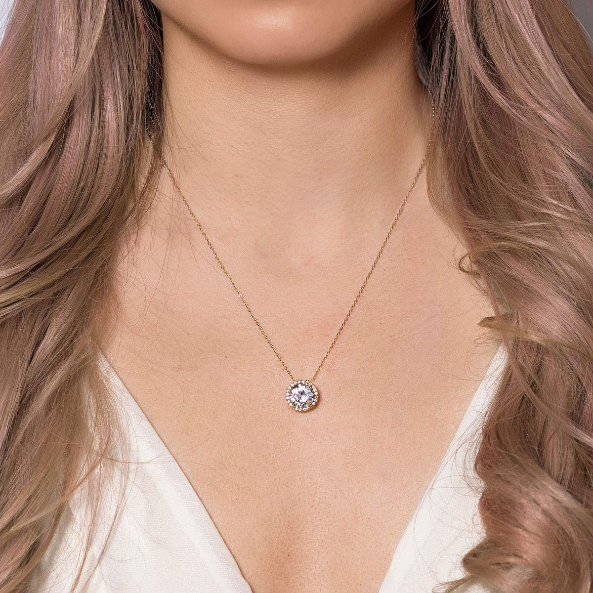 A+O Gift for Mom, Aunt, Grandma - Solitaire Halo Necklace in Gold, Rose Gold, Silver - Image 3