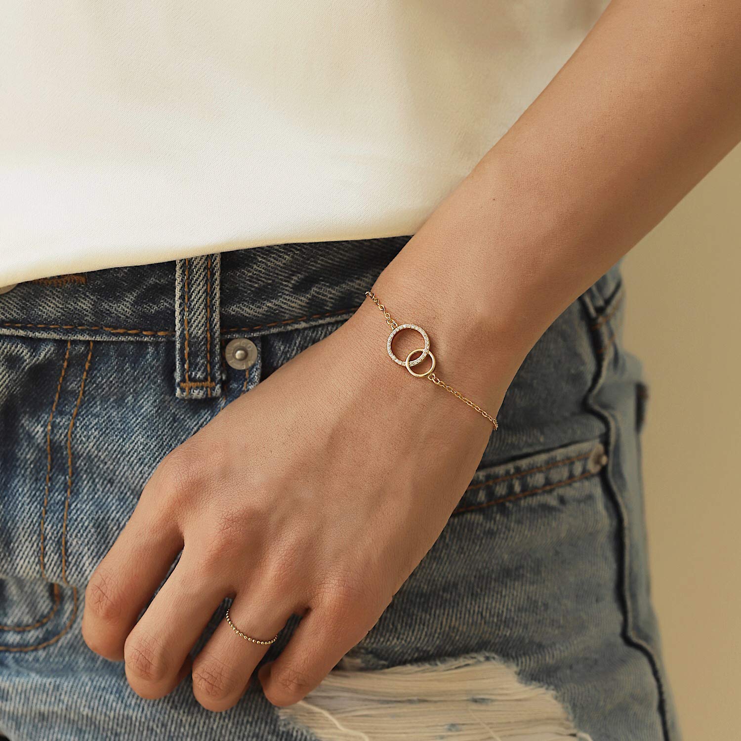 A+O Friendship Necklace Interlocking Circle Necklace or Bracelet in Gold, Rose Gold, Sterling Silver - Image 4