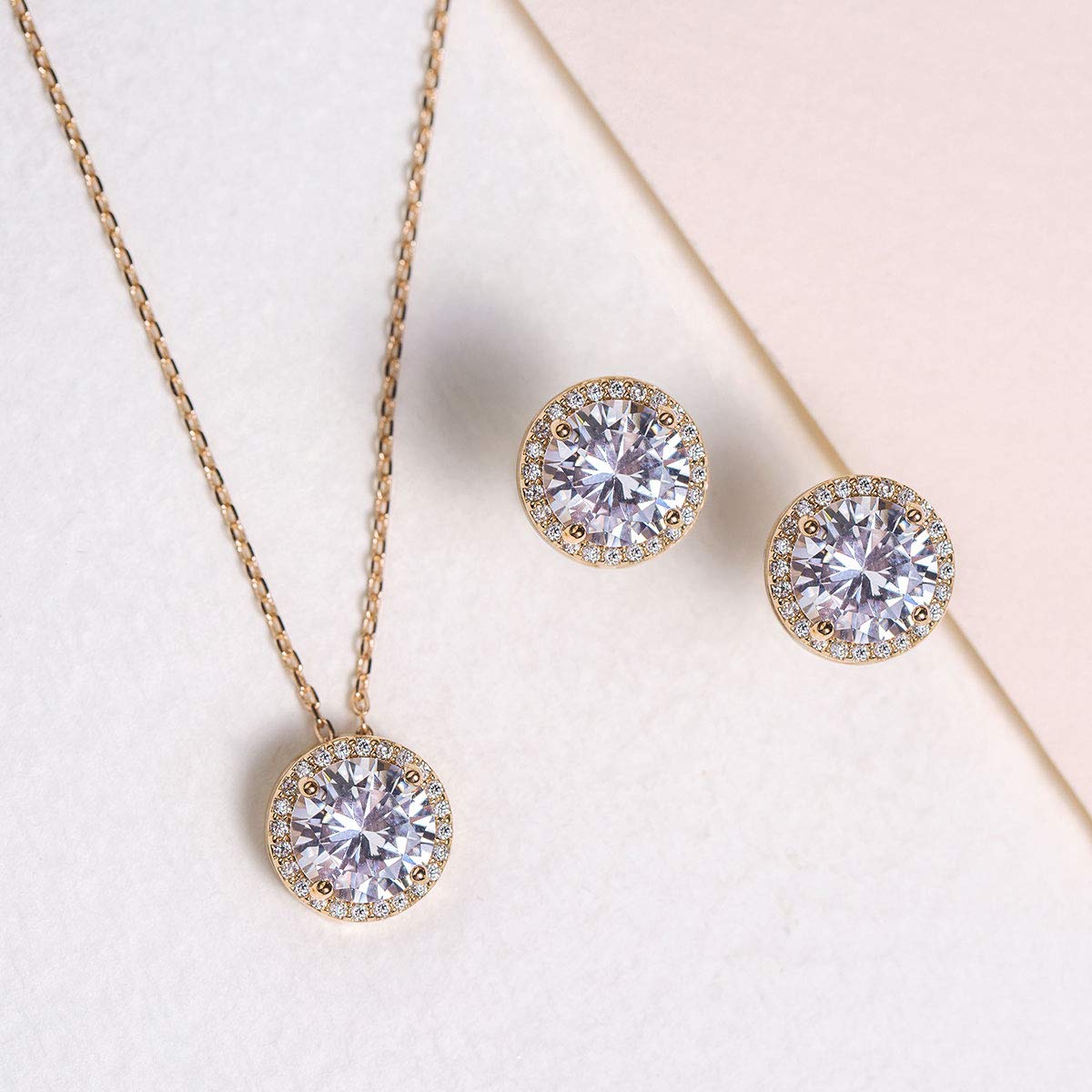 A+O Mother of the Bride or Groom Gift - Round Stud Earrings and Necklace Jewelry set in Silver, Yellow Gold, Rose Gold - Image 4