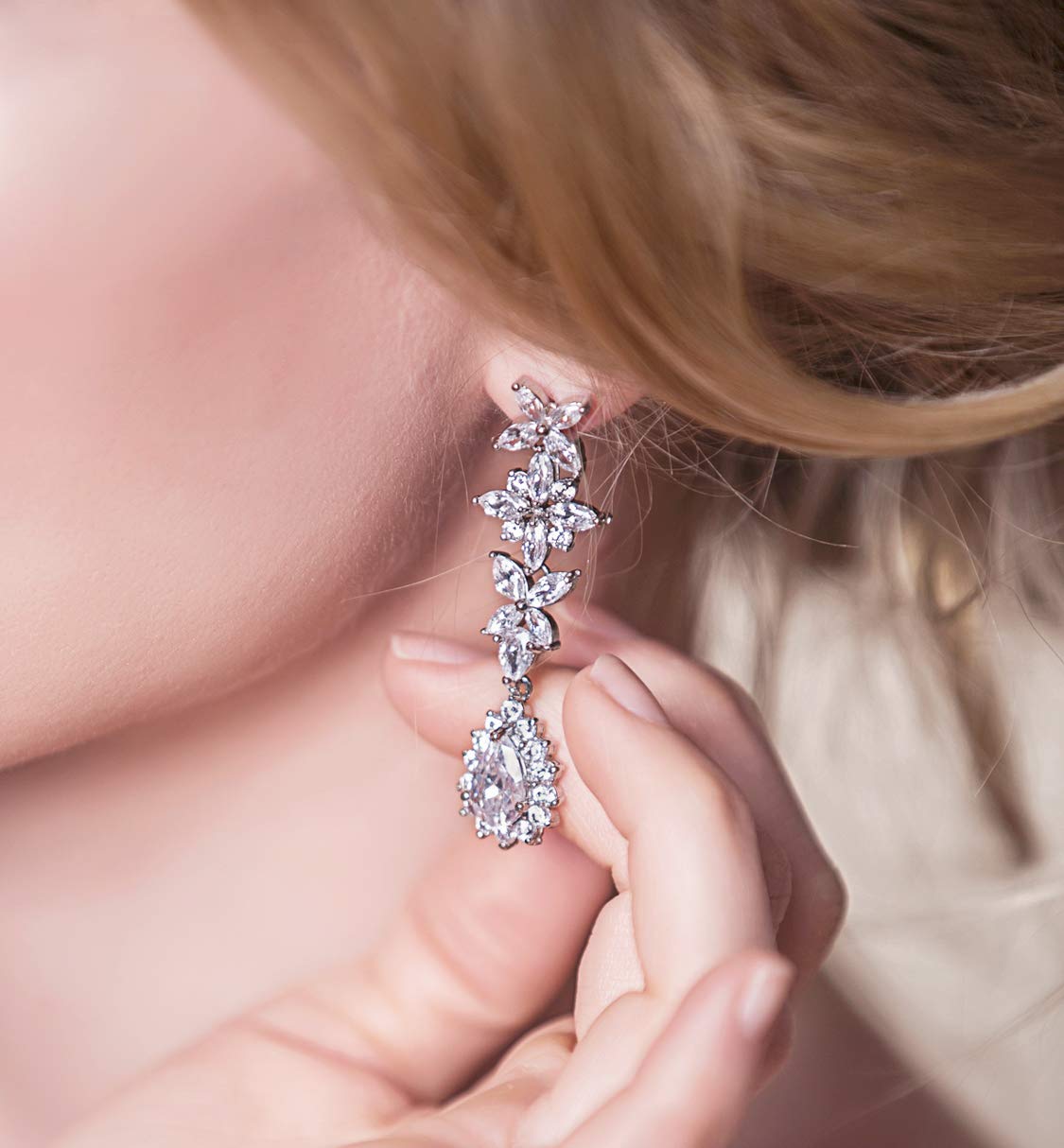 A+O Wedding Bridal CZ Long Dangle Earrings - Image 4