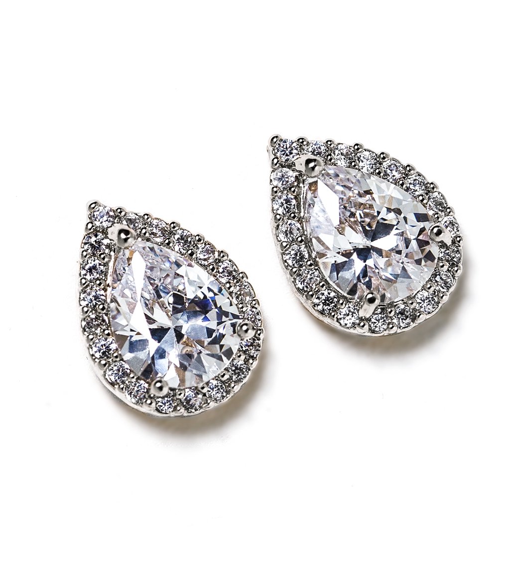A+O Wedding Bridesmaid Jewelry Gift - Pear Teardrop Stud Post or Clip on Earrings in Gold, Rose Gold, Silver - Image 4