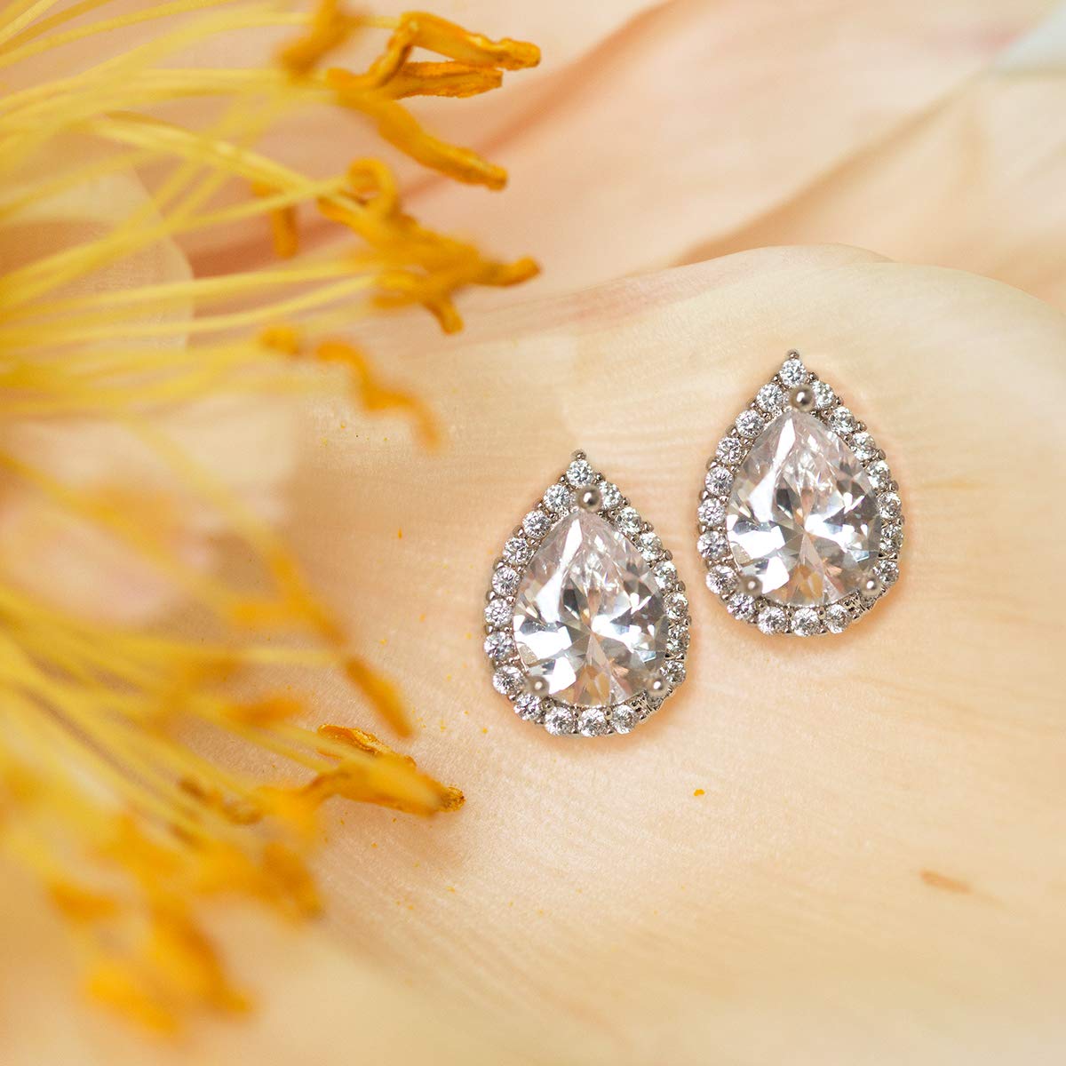 A+O Wedding Bridesmaid Jewelry Gift - Pear Teardrop Stud Post or Clip on Earrings in Gold, Rose Gold, Silver - Image 7
