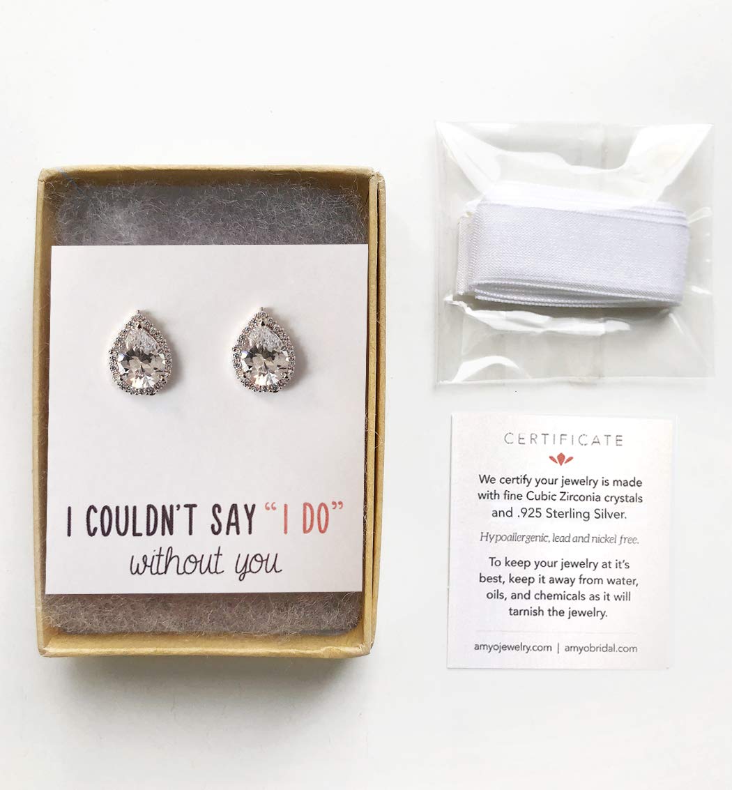A+O Wedding Bridesmaid Jewelry Gift - Pear Teardrop Stud Post or Clip on Earrings in Gold, Rose Gold, Silver - Image 8