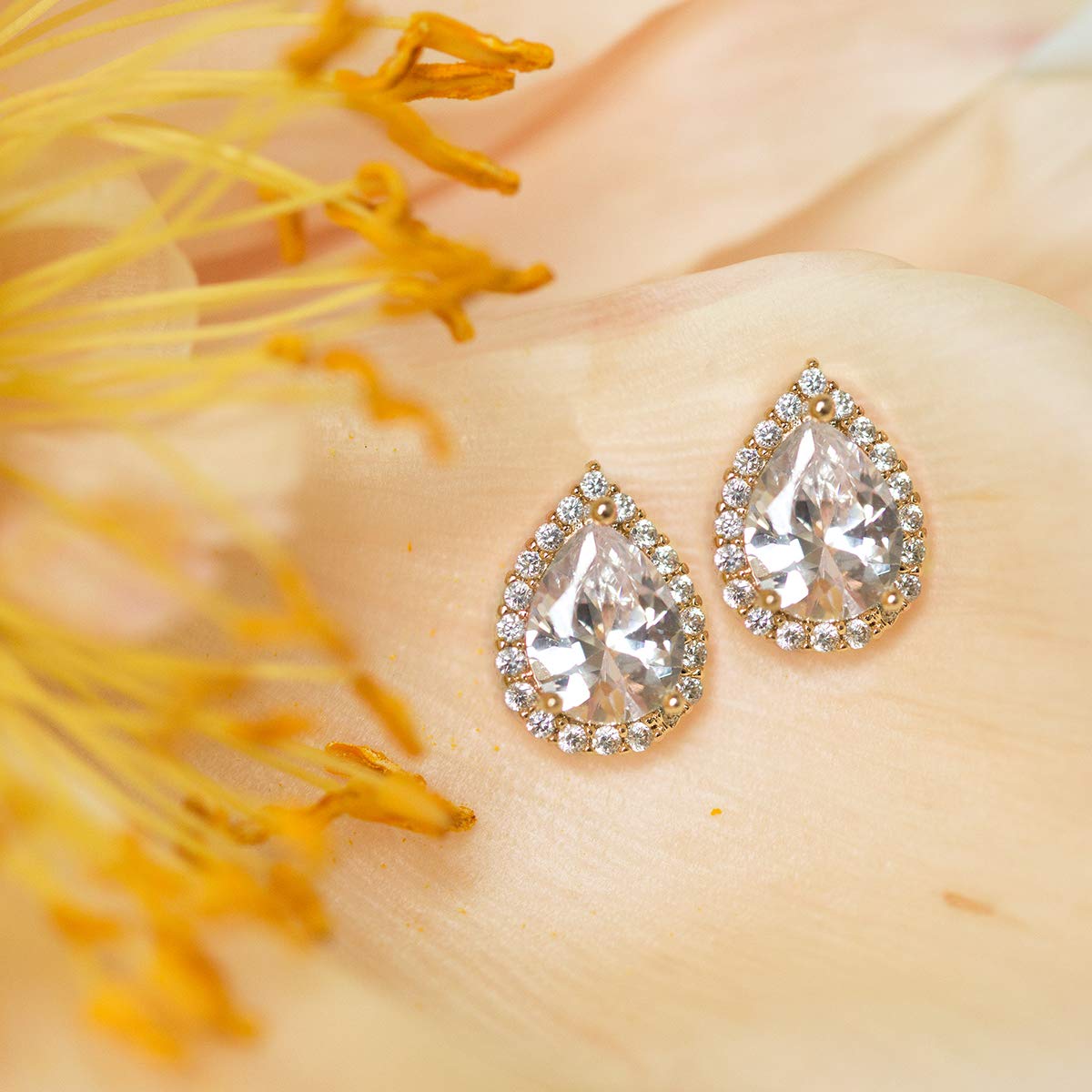 A+O Wedding Bridesmaid Jewelry Gift - Pear Teardrop Stud Post or Clip on Earrings in Gold, Rose Gold, Silver - Image 7